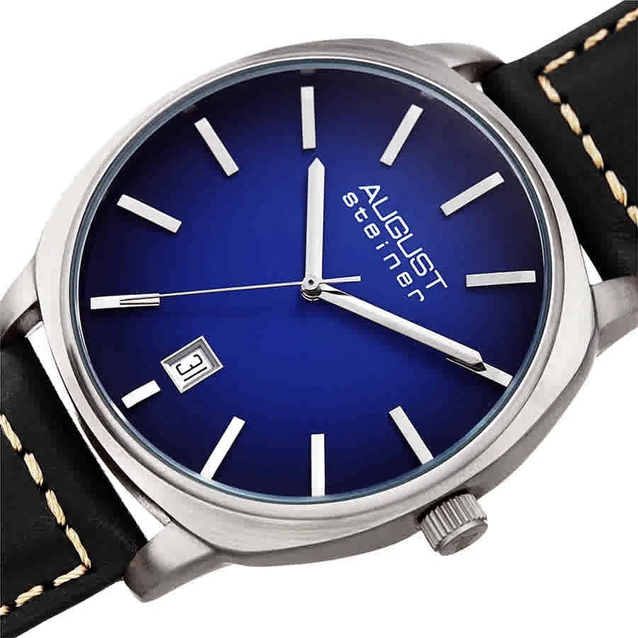 August Steiner Men's AS8245BUBK Blue Dial Black Leather Quartz Watch