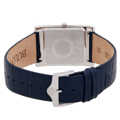 Bulova Sutton Men's Quartz Rectangular Blue Dial Leather Strap Watch 96B442