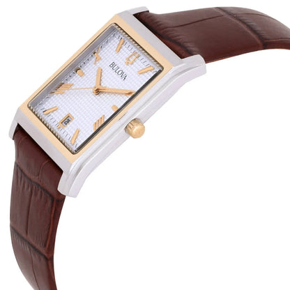 Bulova Sutton 98B430 Men's Rectangular Silver Dial Leather Watch