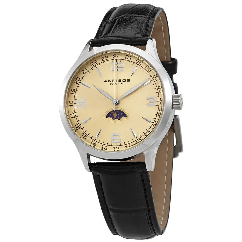 Akribos Champagne Dial Black Leather Men's Watch AK637SSW