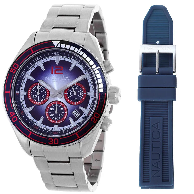 Nautica Key Biscane Chronograph Quartz Blue Dial Men's Watch Box Set NAPKBF302