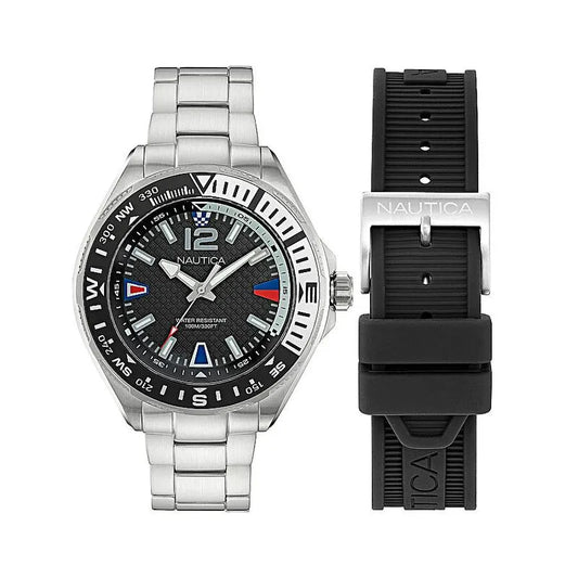 Nautica Clearwater Beach Quartz Black Dial Men's Watch Box Set NAPCWF303