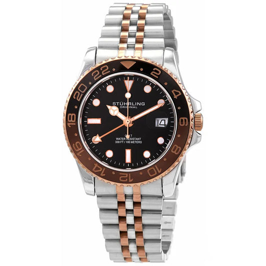 Stuhrling Original Aquadiver Meridian GMT Black Dial Men's Watch M15975