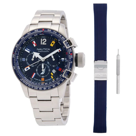 Nautica BFC Chronograph Quartz Blue Dial Men's Watch And Silicone Watch Box Set NAPBFF106